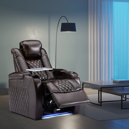 Wrought Studio Leather Home Theater Seat with Cup Holder